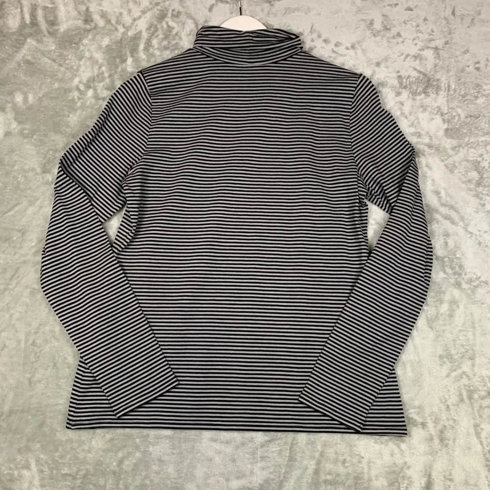 J. Jill Striped Jersey Turtleneck Top Black Grey Petite‎ Medium Long Sleeve NEW